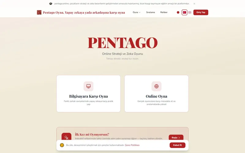 Pentago Online strateji oyunu ana sayfası